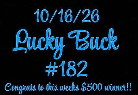 Lucky Buck win number October 16, 2026 is 182. Lucky Buck win number October 16, 2026.