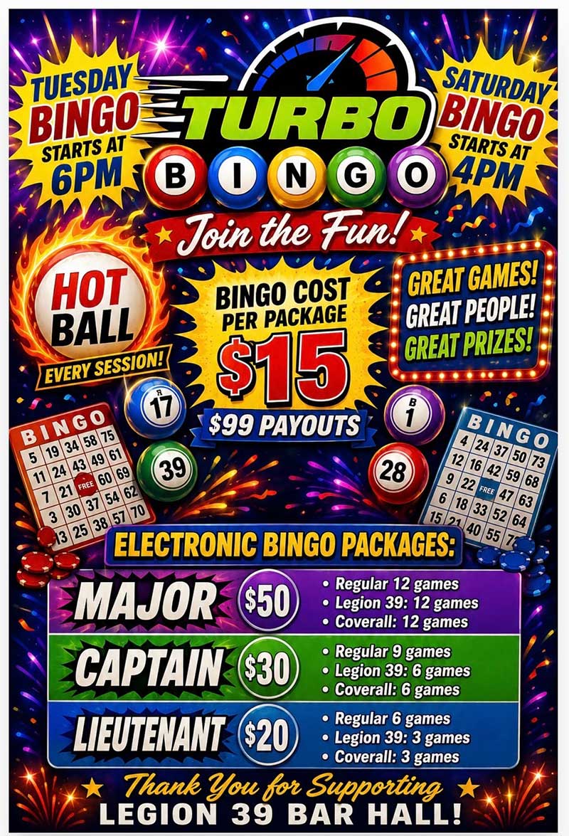 Bingo Tuesdays and Saturdays. Bingo Tuesdays and Saturdays.