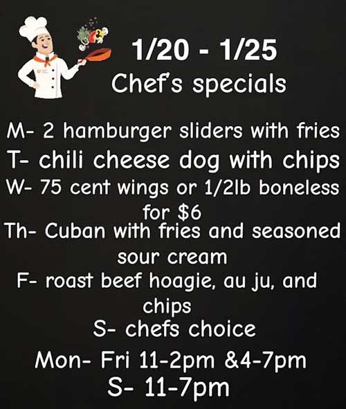 Chef's Specials week of Jan. 20 thru 25.