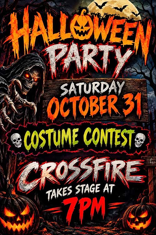 Halloween Party 2026 Costume Contest and Live Music Saturday October 31, 2026. Halloween Party 2026.