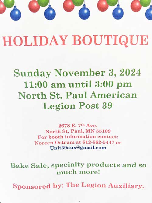 Holiday Boutique November 3.