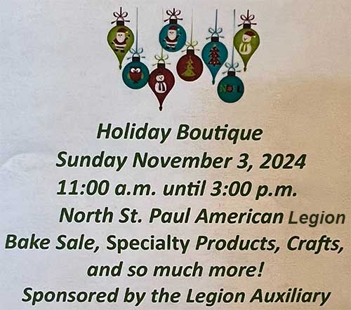 Holiday Boutique Sunday Nov. 3 at the Legion!