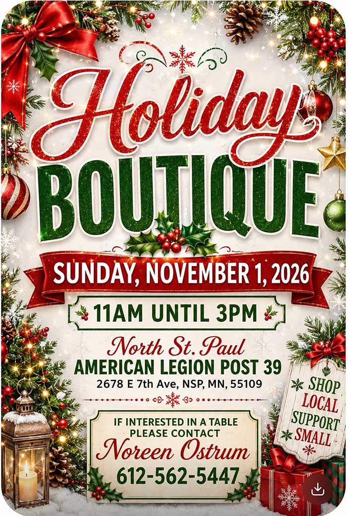 Holiday Boutique Sunday November 1, 2026.