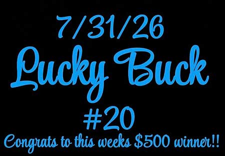 Friday July 31, 2026 Lucky Buck win number is 20. Friday July 31, 2026 Lucky Buck win.