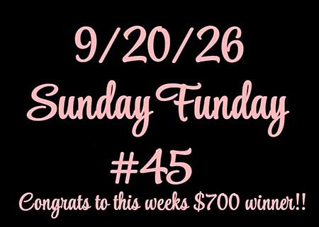 Sunday Funday Drawing win number September 20, 2026 is 45. Sunday Funday Drawing win number.