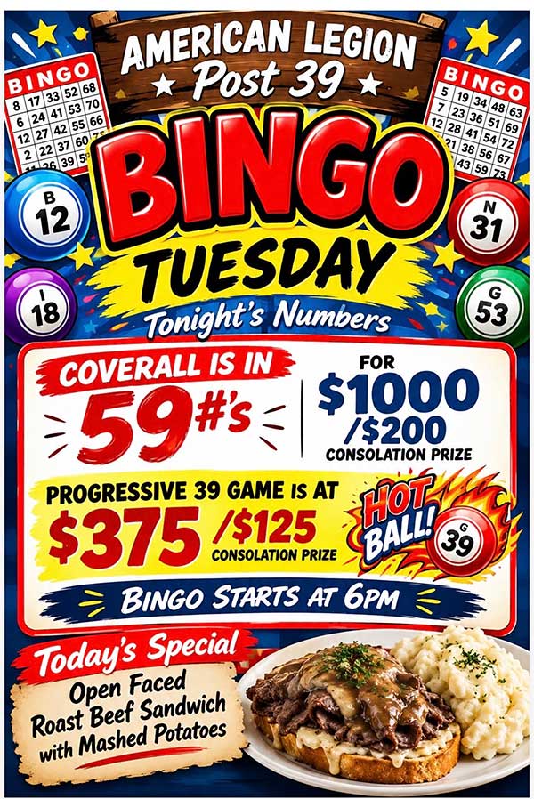Tuesday October 6. 2026 Bingo.