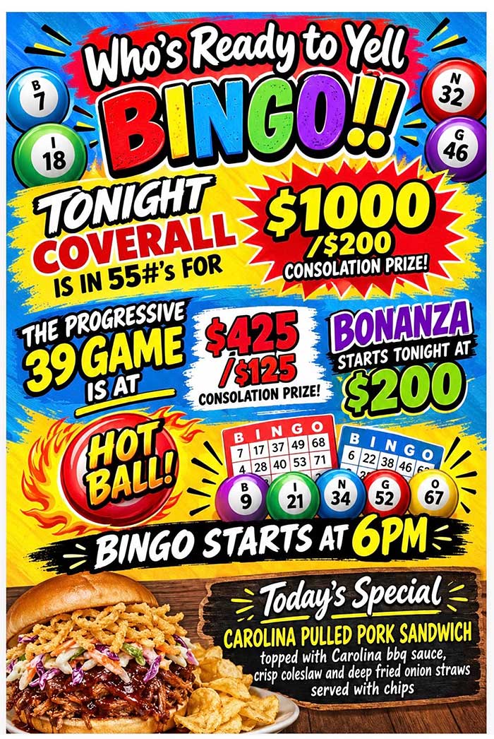 Tuesday October 20, 2026 Bingo.