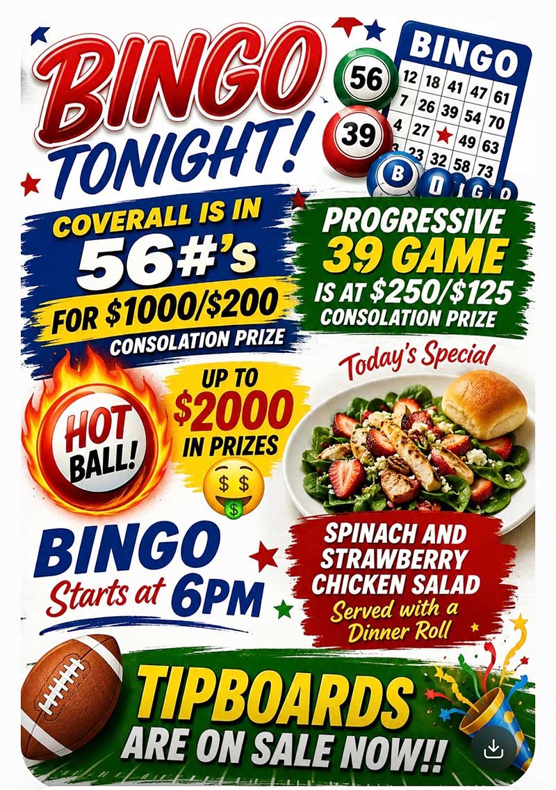 Tuesday September 1, 2026 Bingo.