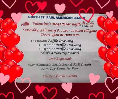 Valentine's Mega Meat Raffle Feb. 8.