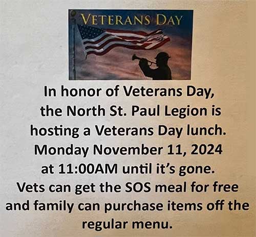 Veterans Day Monday November 11, 2024 at the Legion!